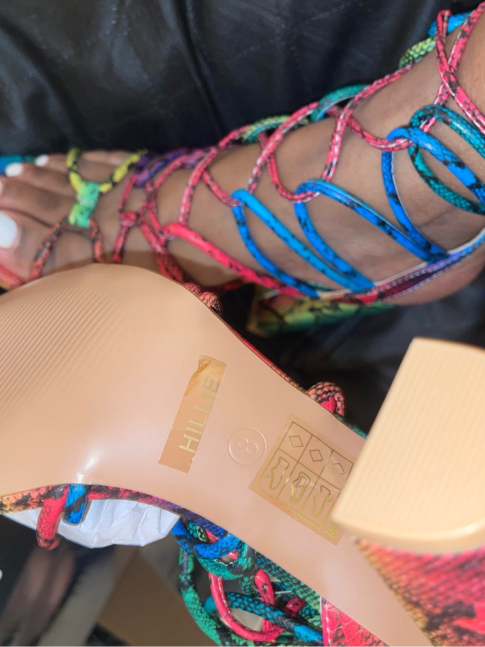 Miss Lola Rainbow Strappy Lace-Up High Heel Sandals - Picture 4 of 6